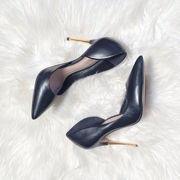 Aldo Women's Black Leather Pointed Toe High Gold Plated Heel Pump Shoe Size 7.5 - Picture 1 of 10